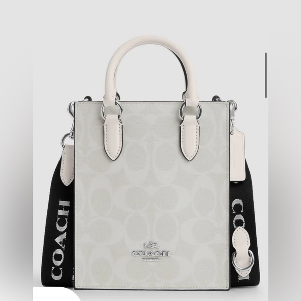 Coach North South Mini Tote in Glacier White with Black Strap NWT - Picture 9 of 10
